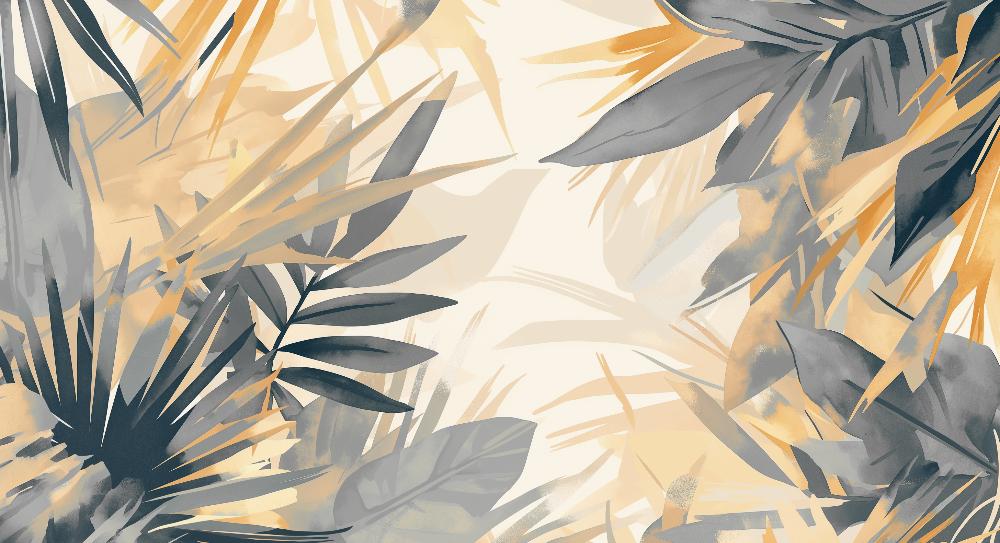Papier peint feuillage pastel gris et jaune