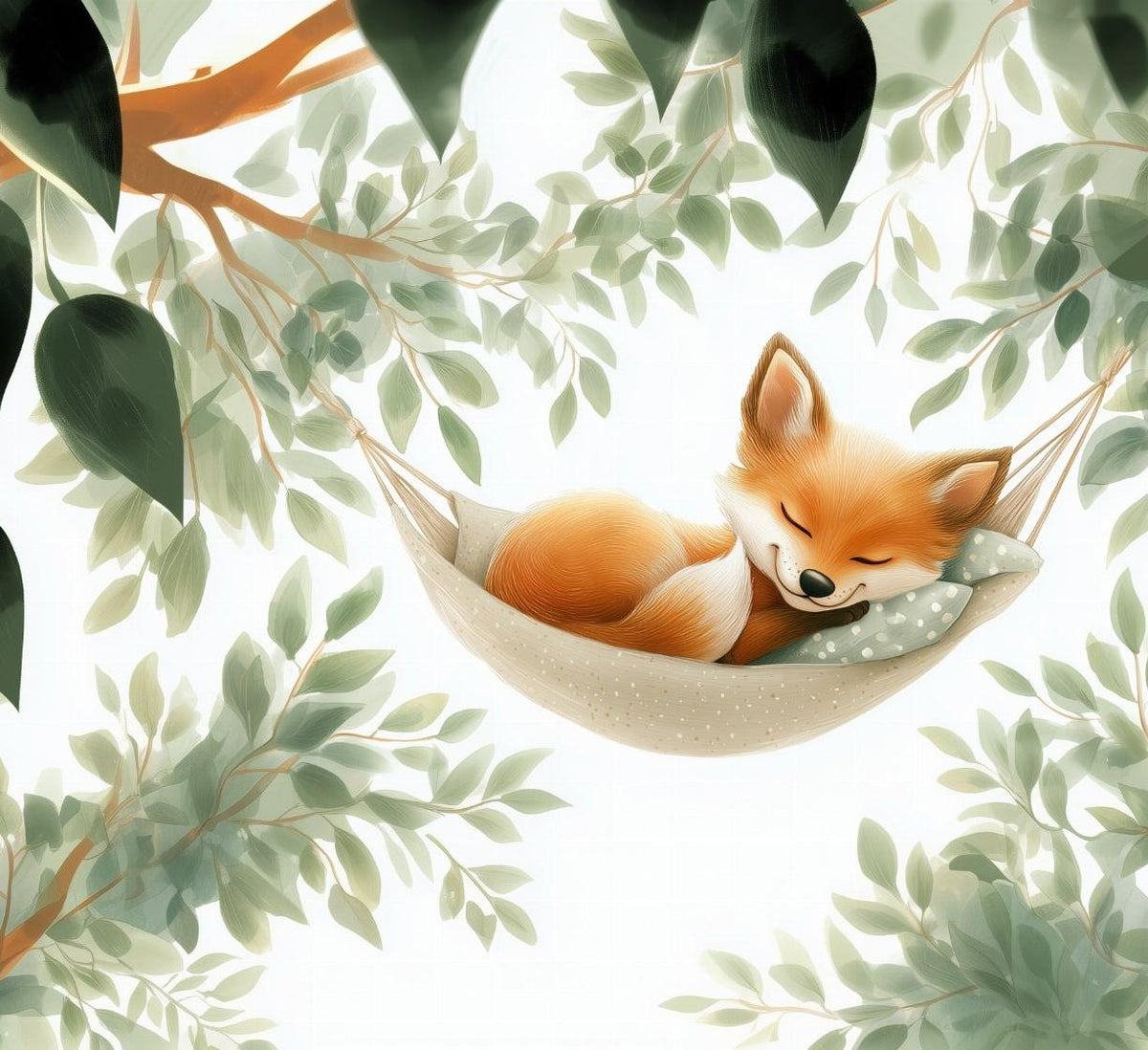 Papier peint renard endormi forêt enfant