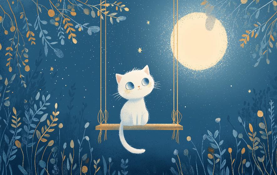 Papier peint chaton sous la lune