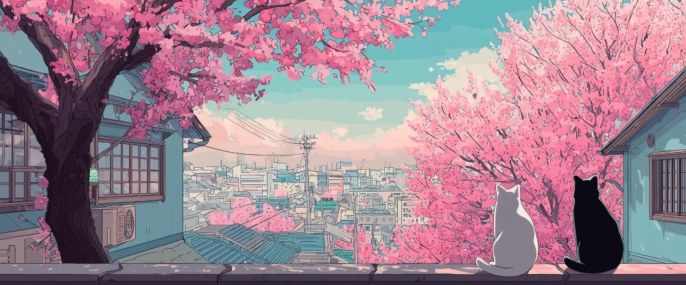 Papier peint sakura paysage de cerisiers en fleurs