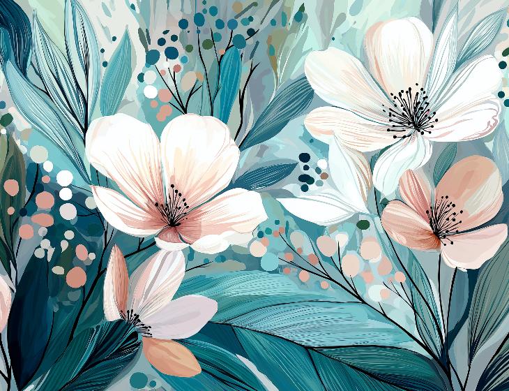 Papier peint floral abstrait teintes douces
