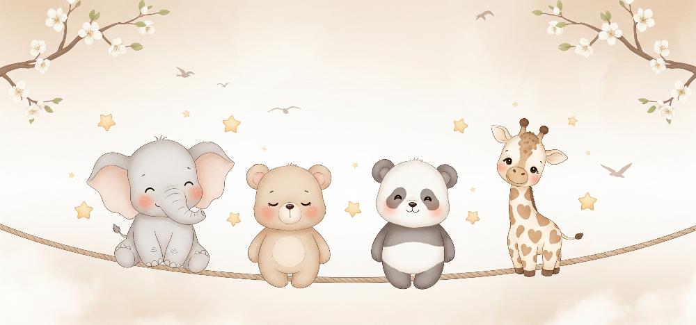 Papier peint animaux enfant éléphant panda girafe