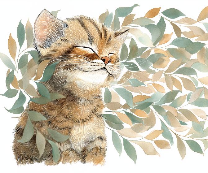 Papier peint chat et feuillage chambre enfant