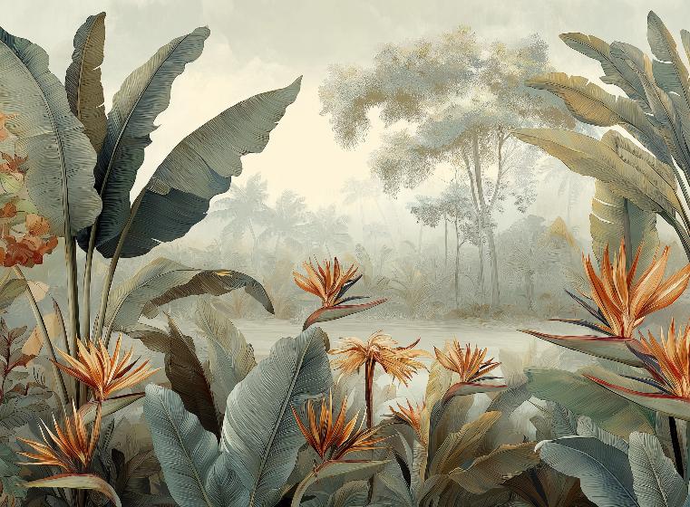 Papier peint tropical fleurs exotiques