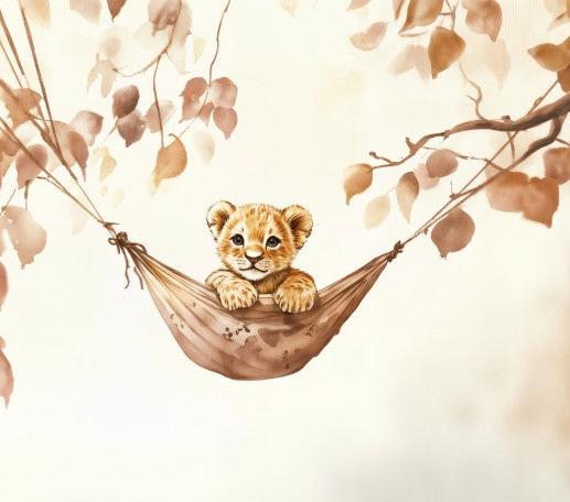 Papier peint lionceau bébé lion dans un hamac
