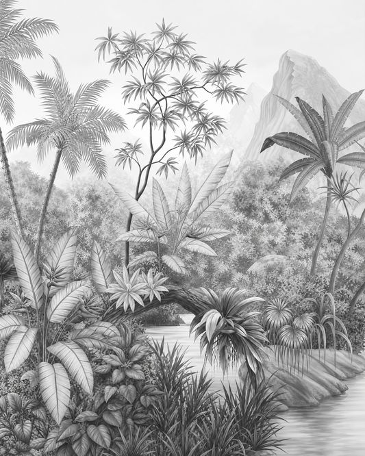 Papier peint jungle noir et blanc – vue 1