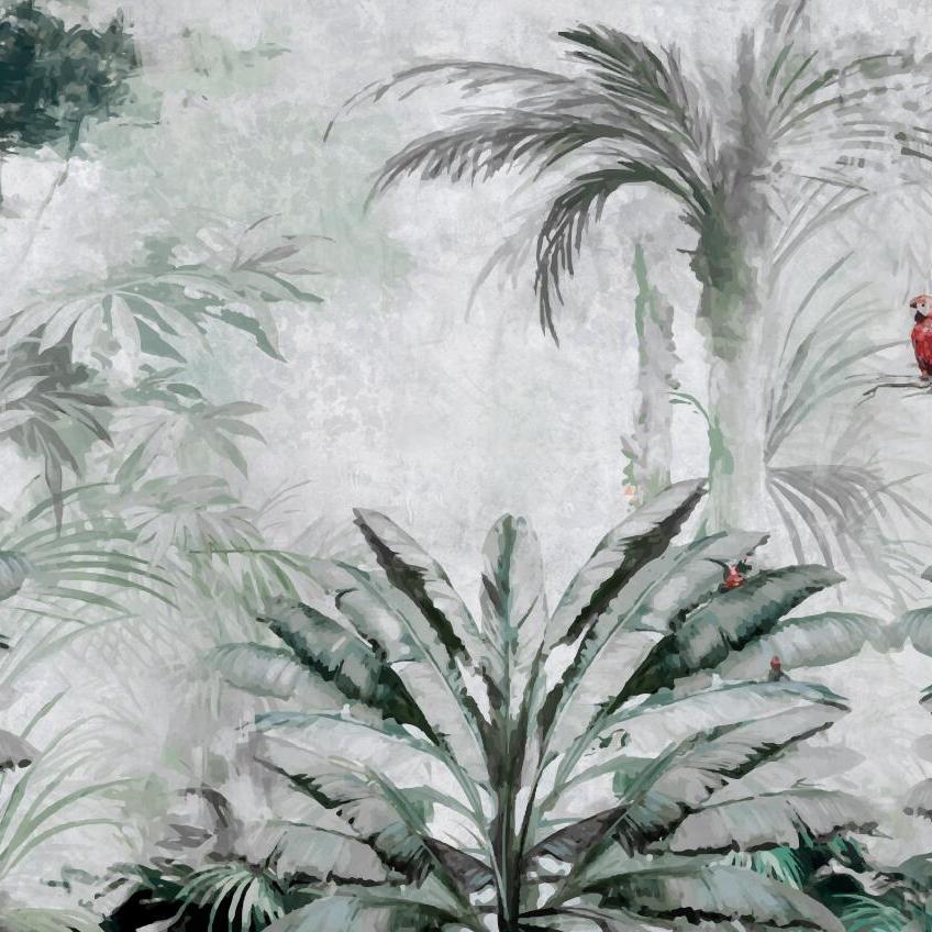 Papier peint jungle chic flamants et perroquets