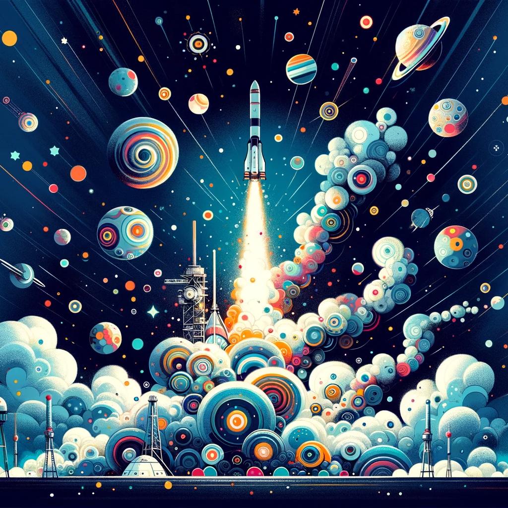Papier peint espace fusée géométrique