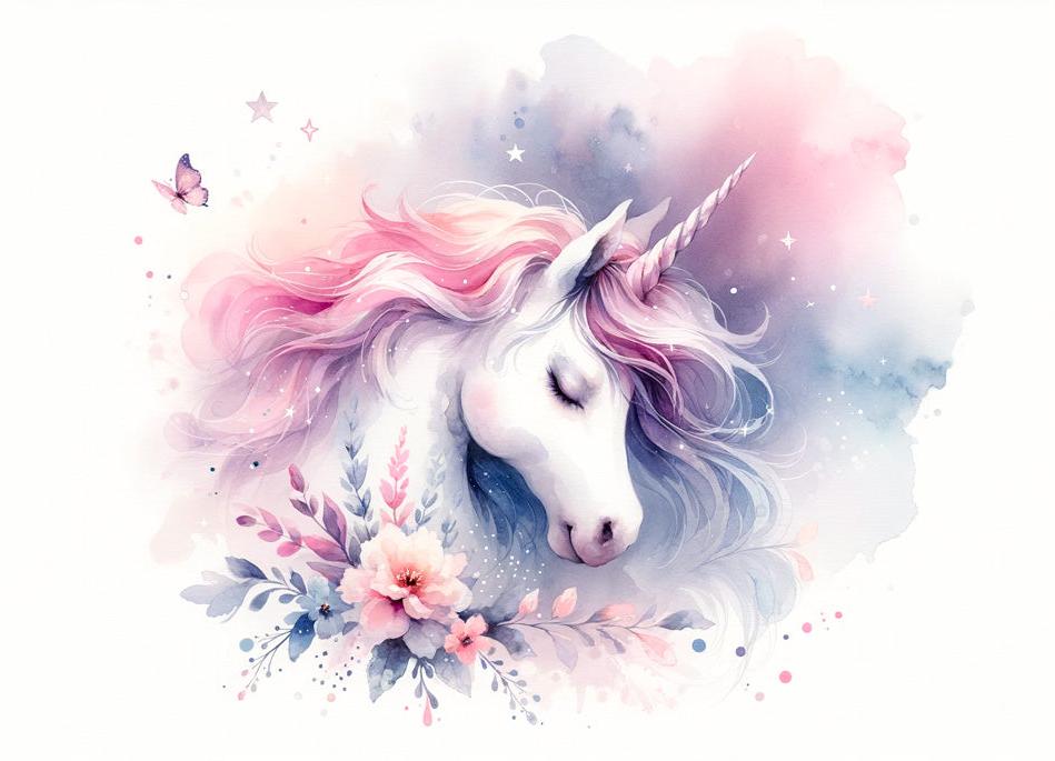 Papier peint licorne aquarelle papillons et fleurs