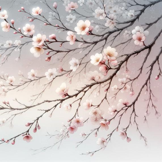 Papier peint sakura rose dégradé bleu