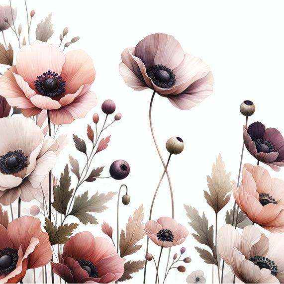 Papier peint fleuri pastel rose et blanc