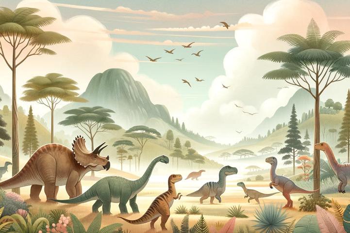 Papier peint dinosaure paysage préhistorique