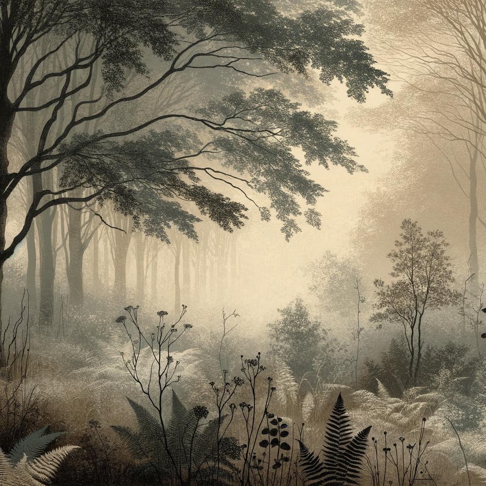 Papier peint forêt de fougères noir et blanc