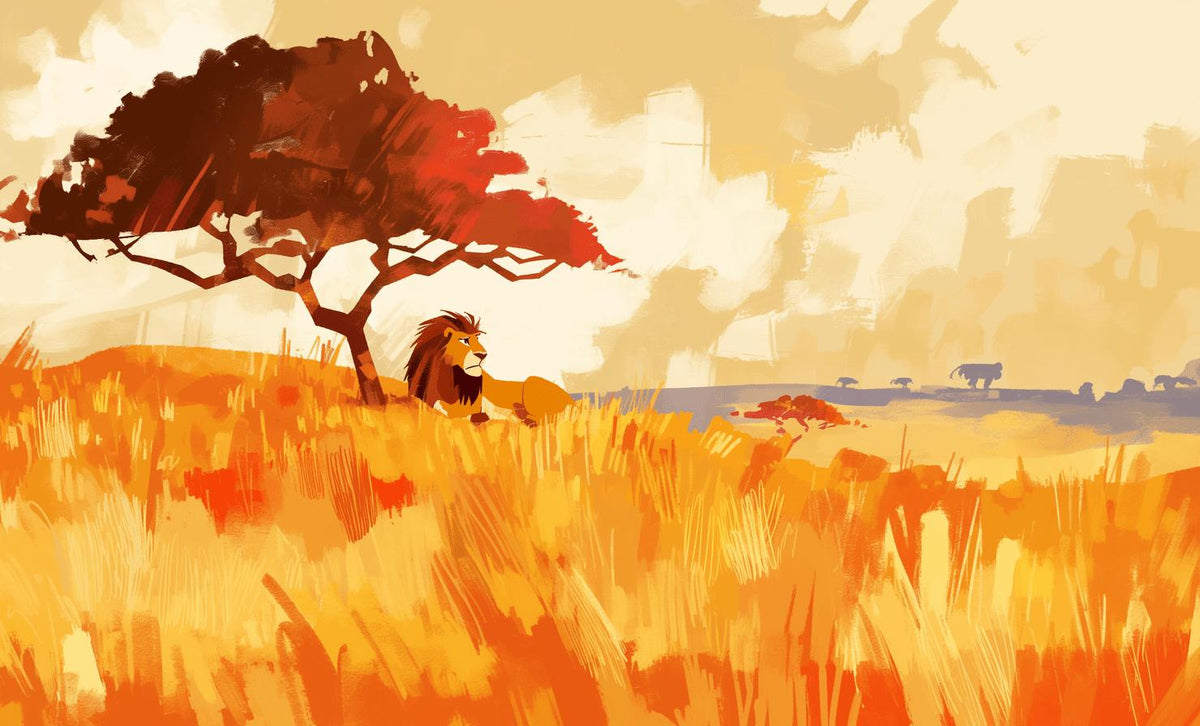 Papier peint lion roi de la savane