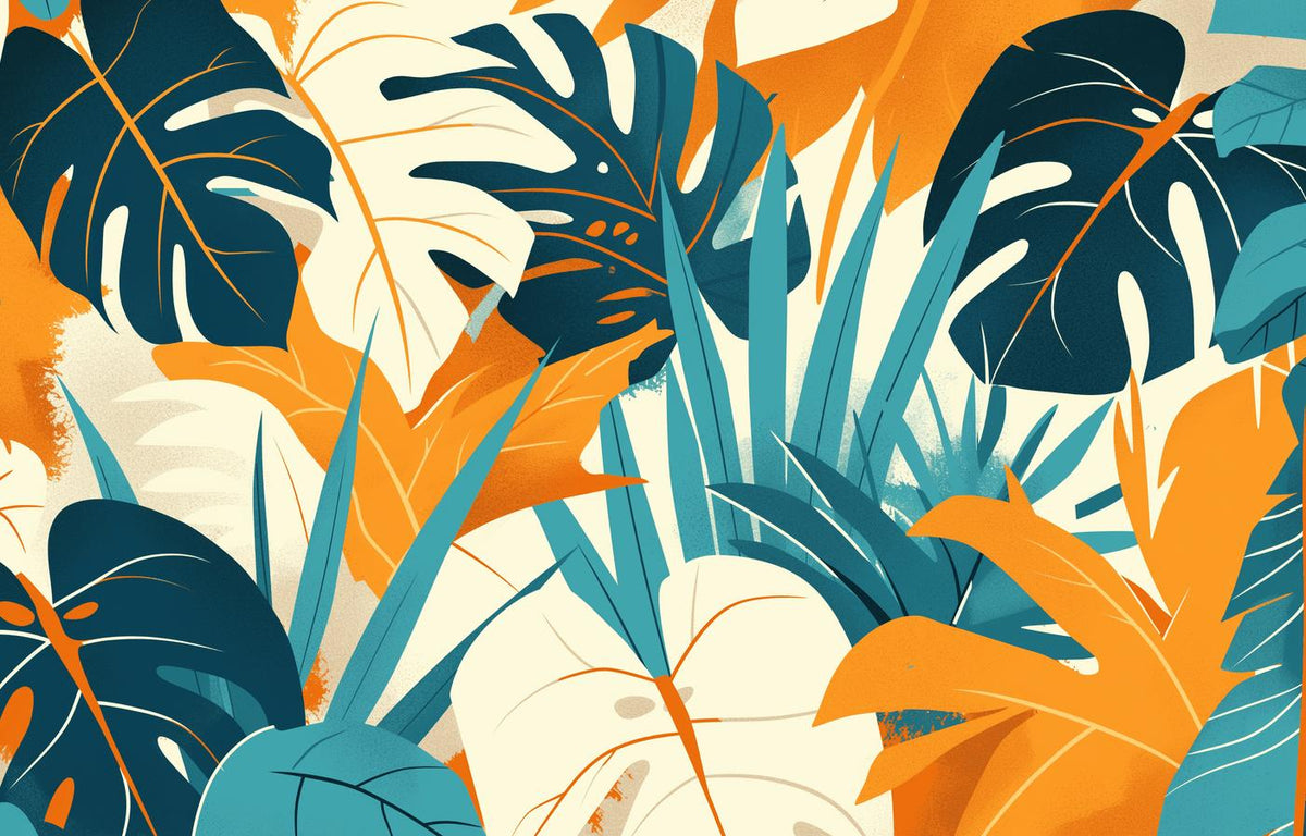 Papier peint feuillage pop art monstera et palmier
