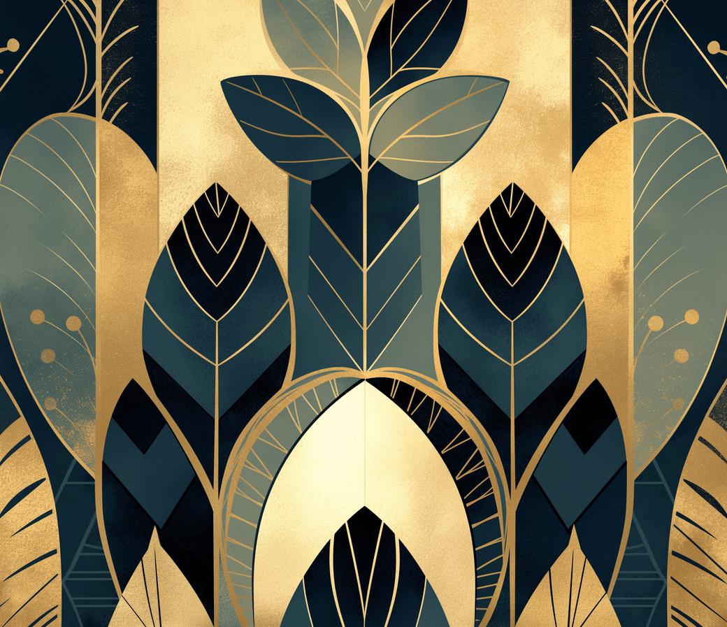 Papier peint feuillage art déco géométrique