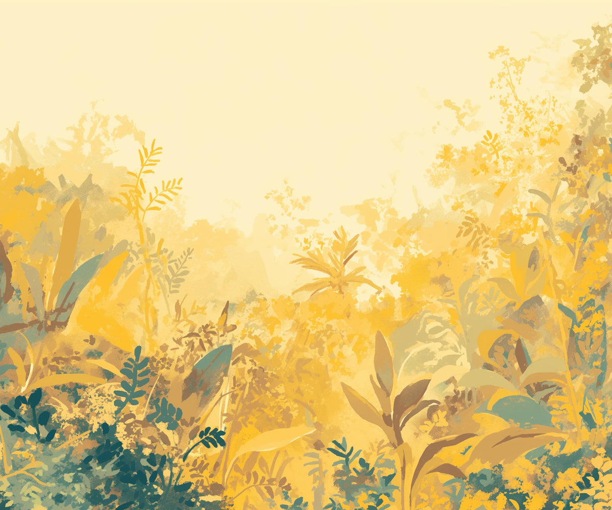 Papier peint feuillage vert et jaune