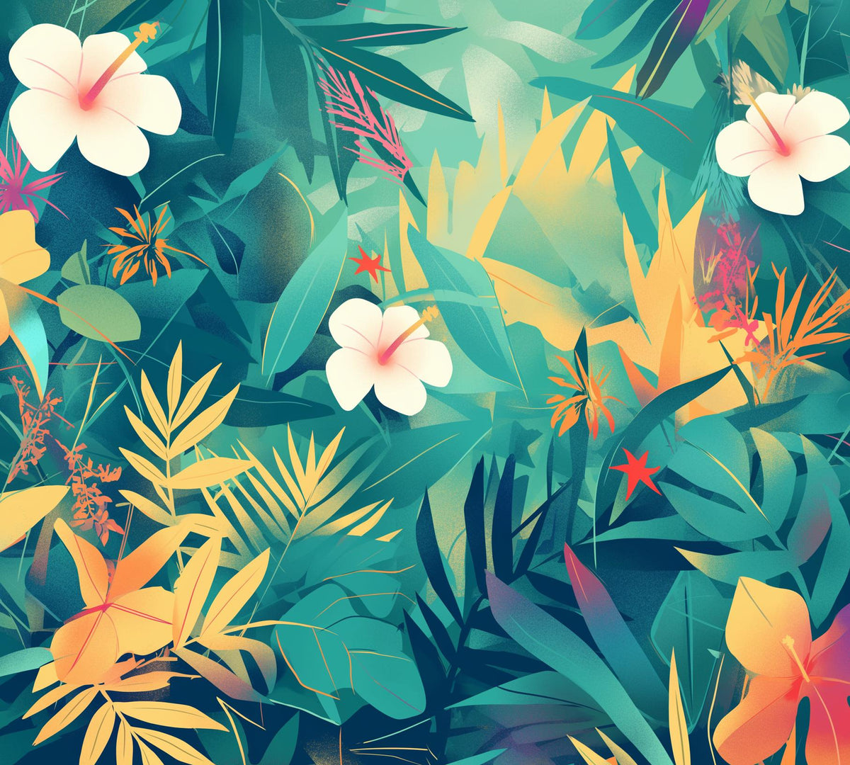 Papier peint feuillage tropical multicolore