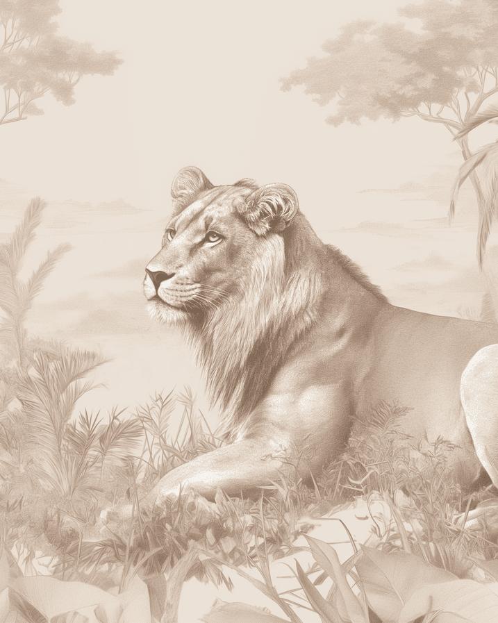 Papier peint lionceau savane sépia