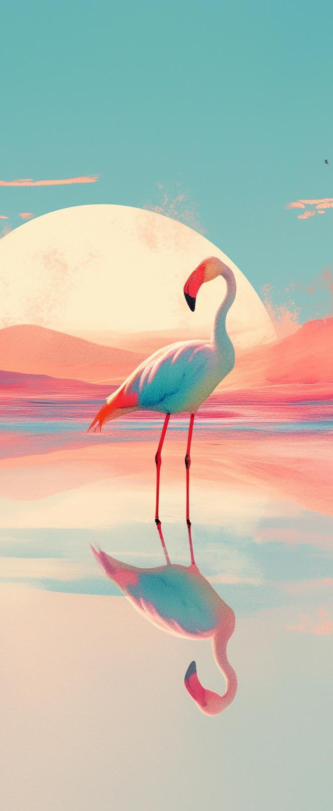 Papier peint flamant rose et soleil collage