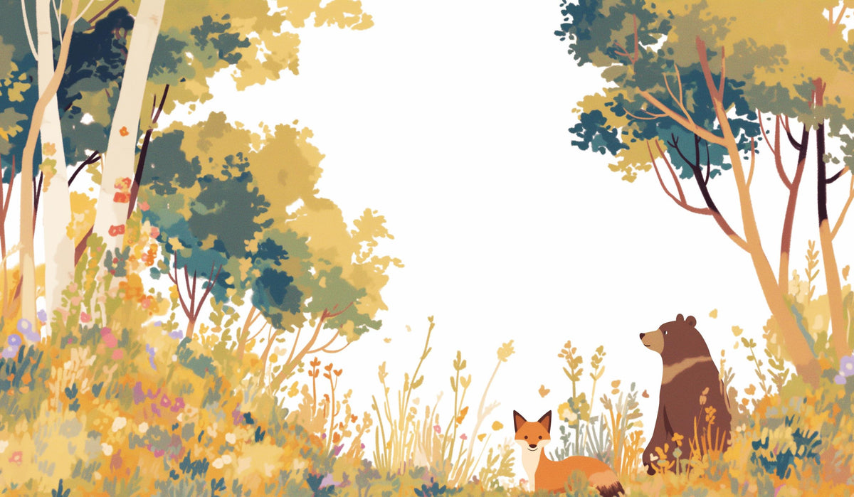 Papier peint forêt ours et renard enfant