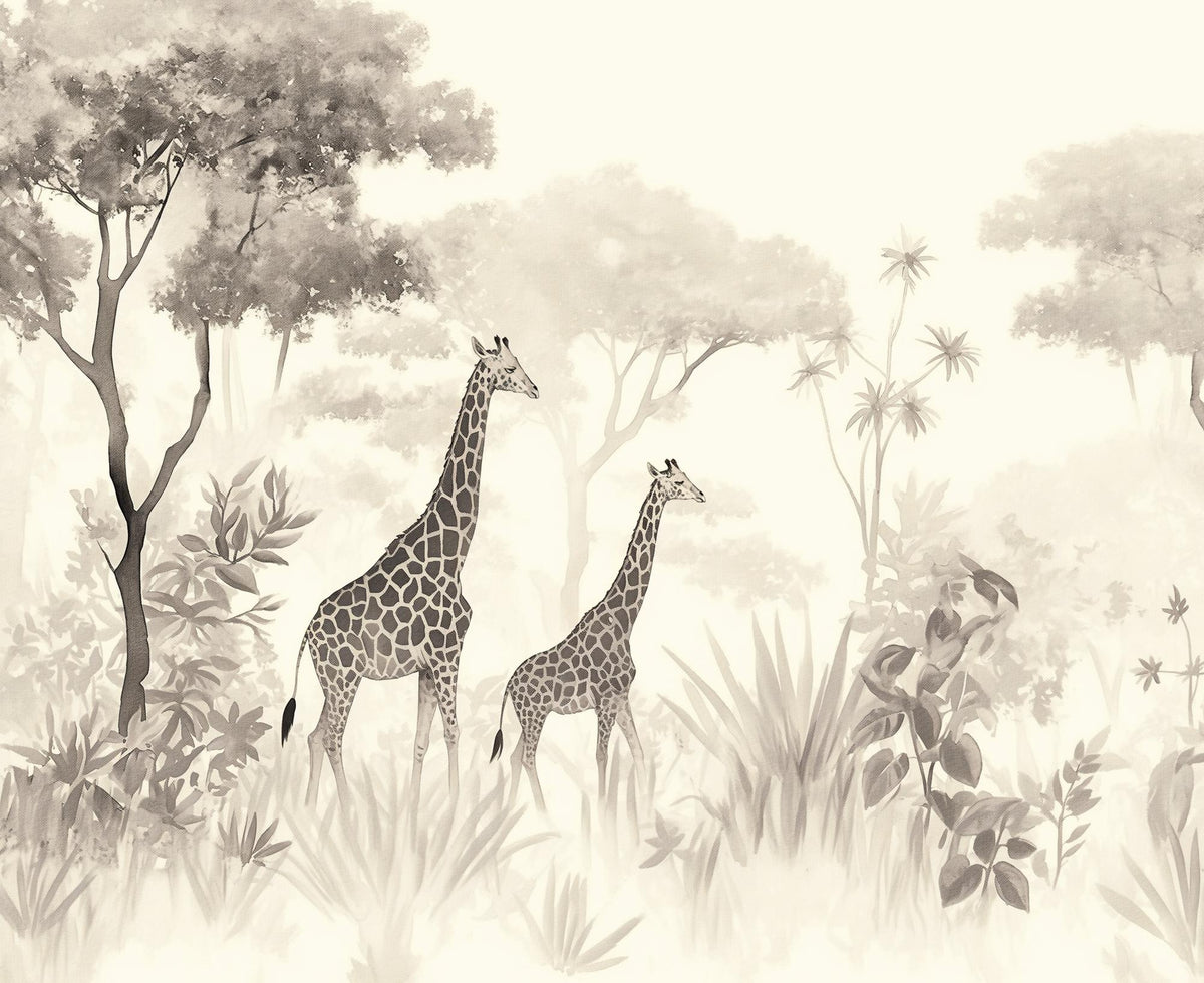 Papier peint girafe savane noir et blanc