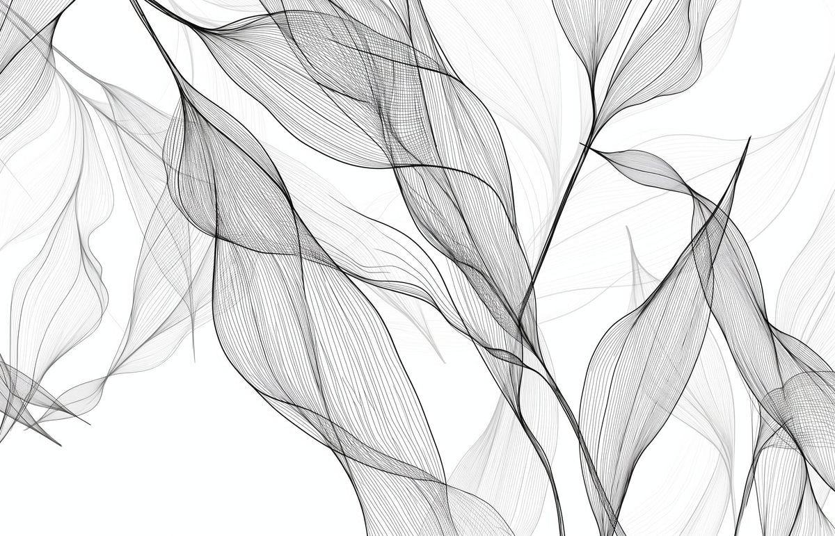 Papier peint feuillage abstrait noir et blanc
