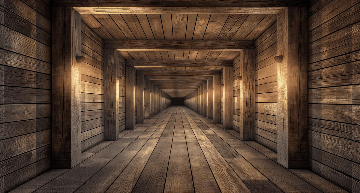 Papier peint trompe-l'œil tunnel en bois