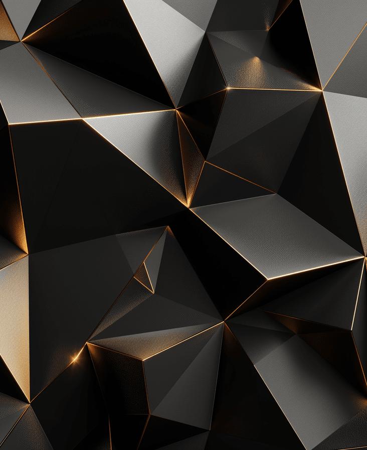 Papier peint trompe-l'œil 3D triangles noir et doré