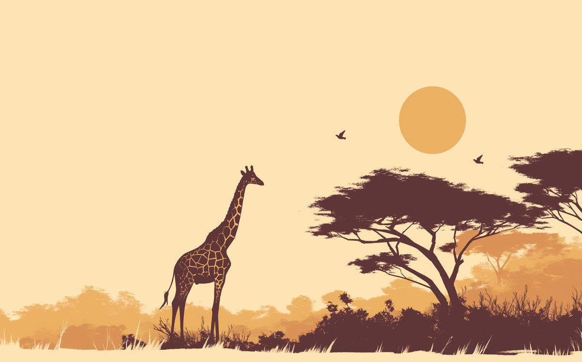 Papier peint girafe coucher de soleil savane