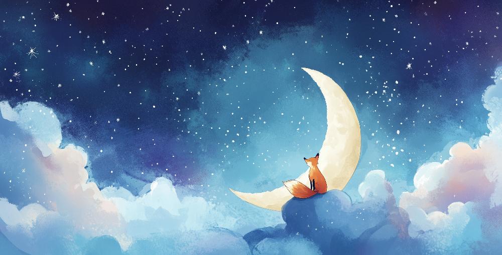 Papier peint chambre enfant renard et lune