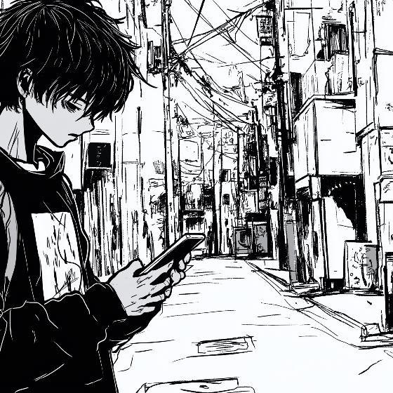 Papier peint manga rue urbaine noir et blanc
