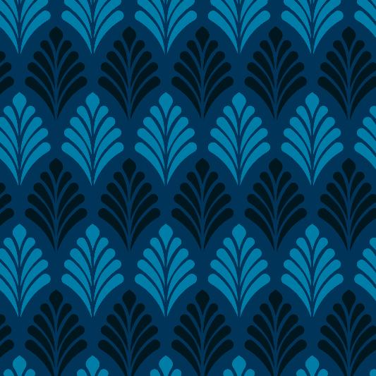 Papier peint art déco feuilles bleu et noir
