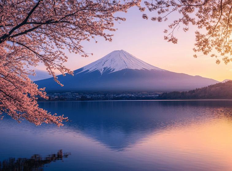 Papier peint japonais mont Fuji et cerisiers