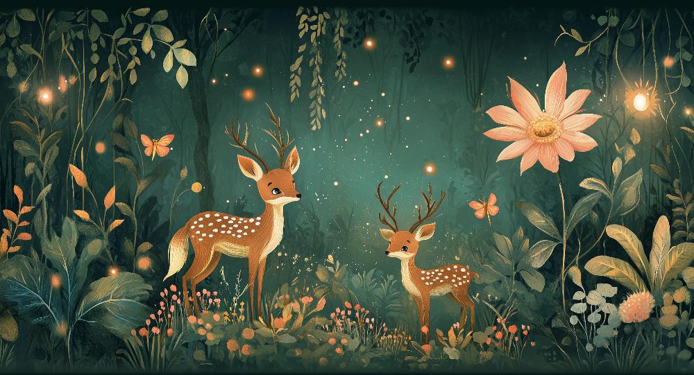 Papier peint forêt enchantée et cerfs