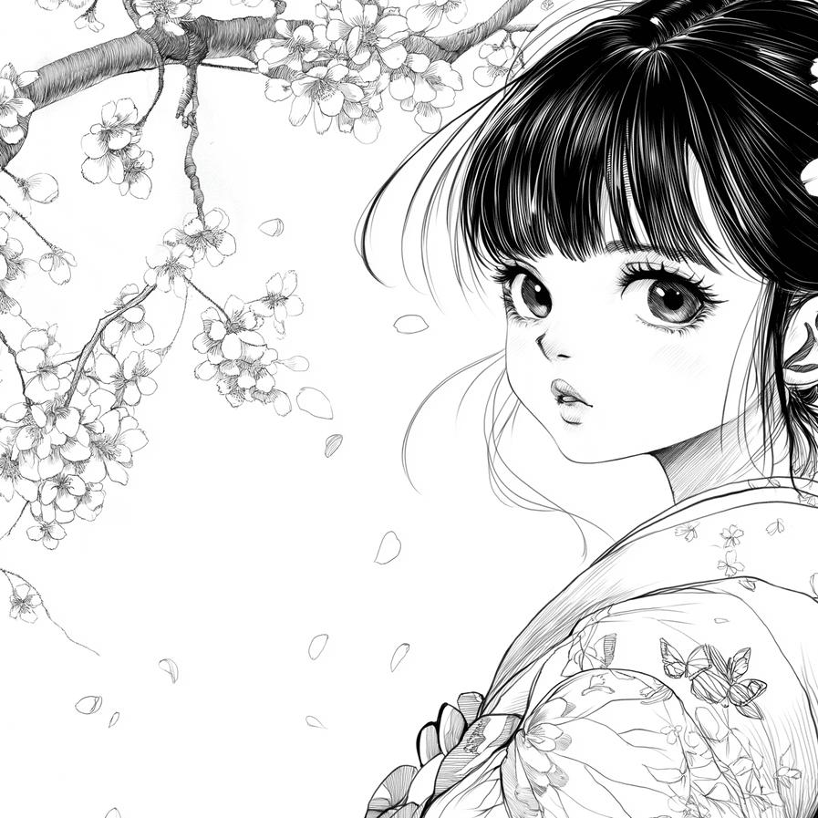 Papier peint manga cerisiers japonais