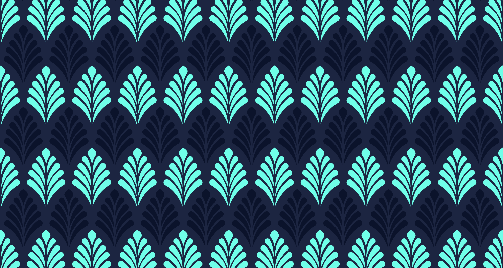 Papier peint art déco feuilles bleu turquoise