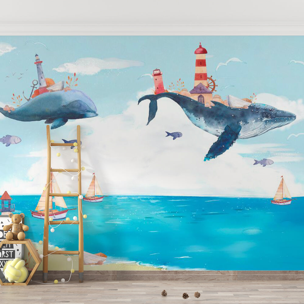 Papier peint chambre bébé baleine et océan