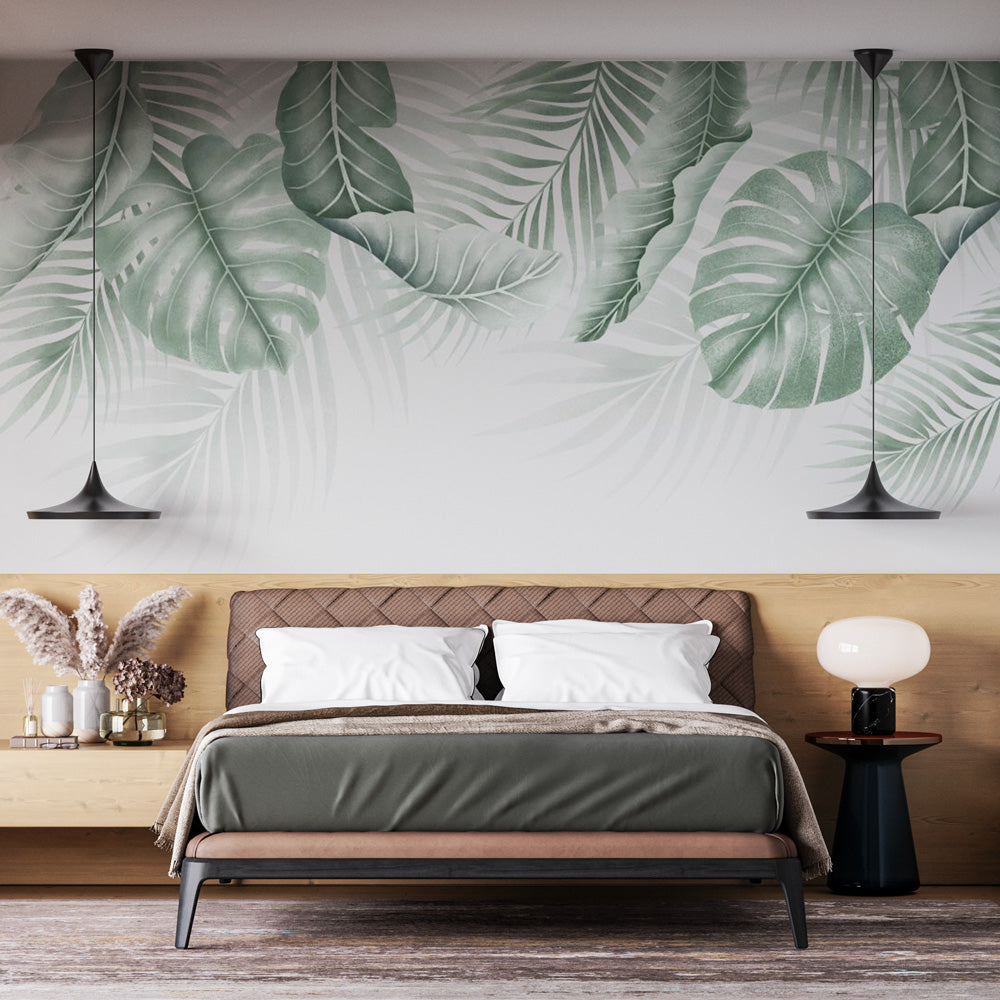 Papier peint feuillage palmier et monstera