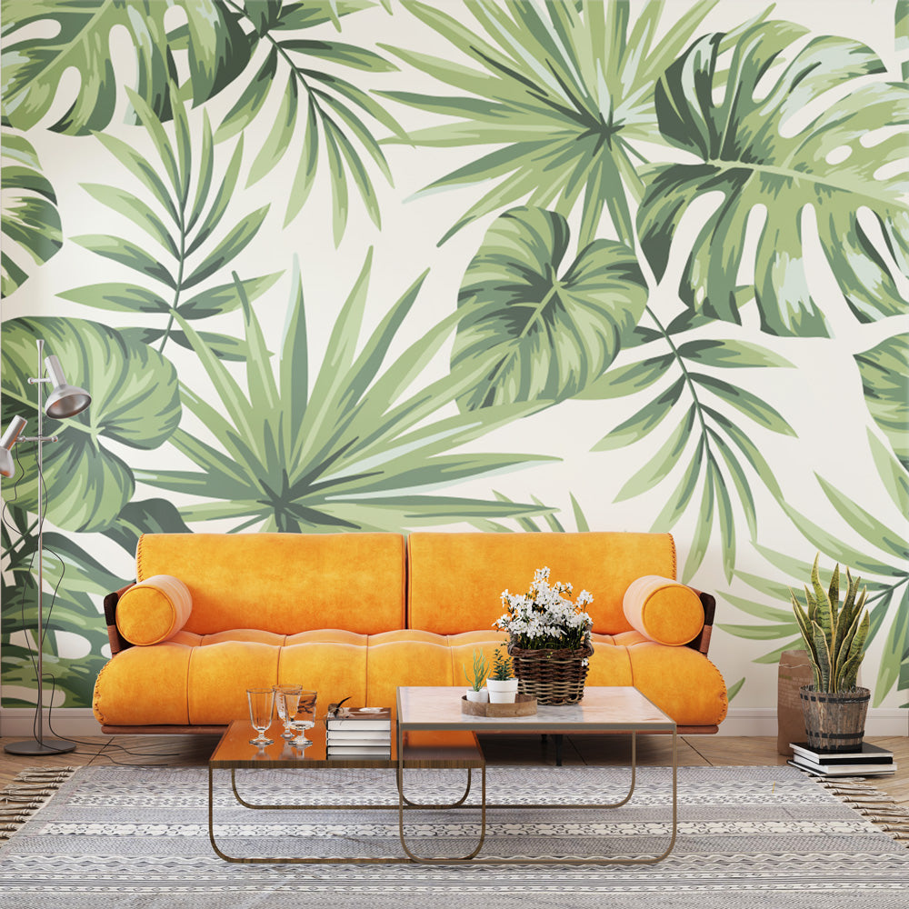 Papier peint feuillage tropical monstera vert