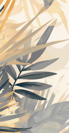 Papier peint feuillage pastel gris et jaune