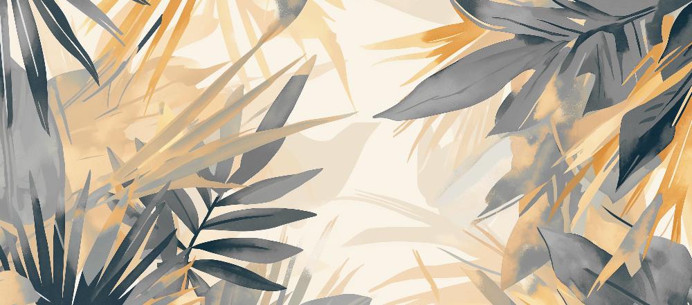 Papier peint feuillage pastel gris et jaune