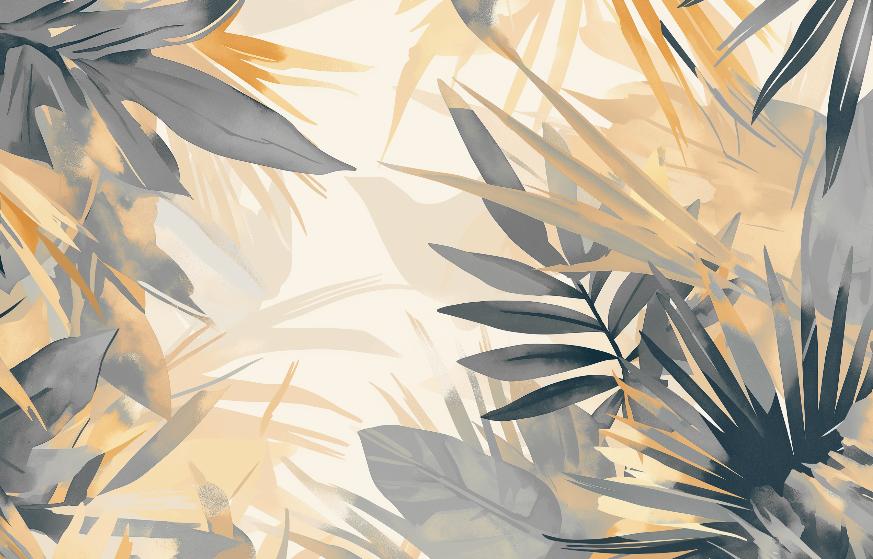 Papier peint feuillage pastel gris et jaune