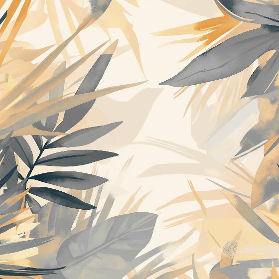 Papier peint feuillage pastel gris et jaune
