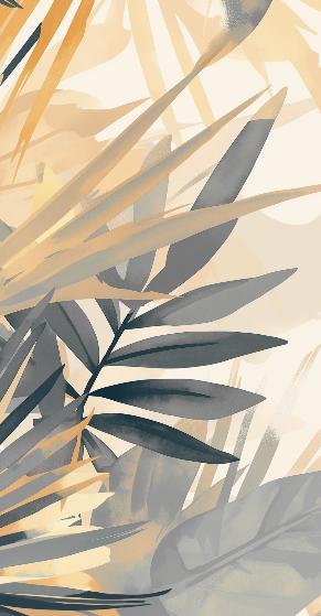 Papier peint feuillage pastel gris et jaune