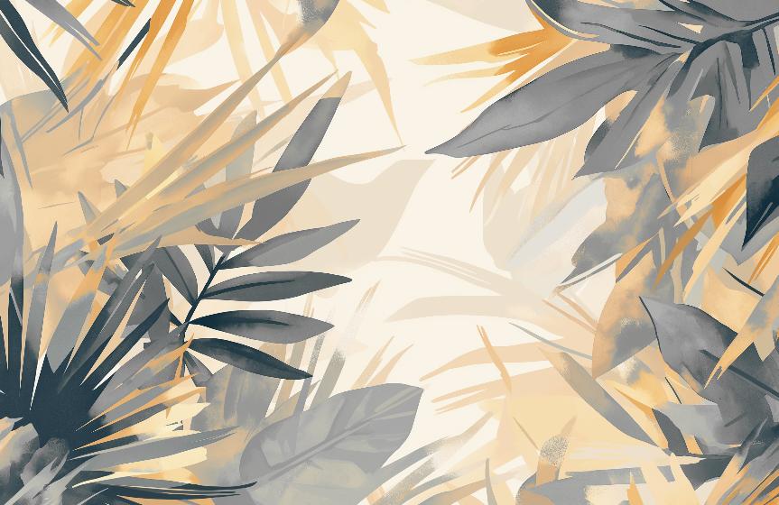 Papier peint feuillage pastel gris et jaune