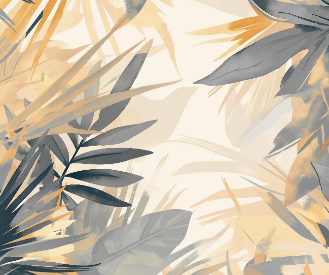 Papier peint feuillage pastel gris et jaune