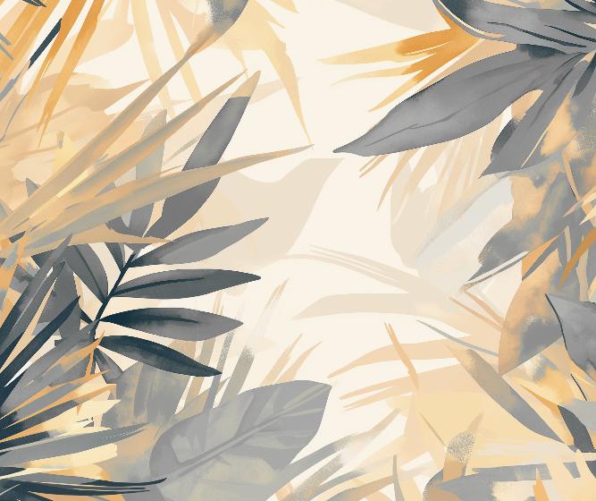 Papier peint feuillage pastel gris et jaune