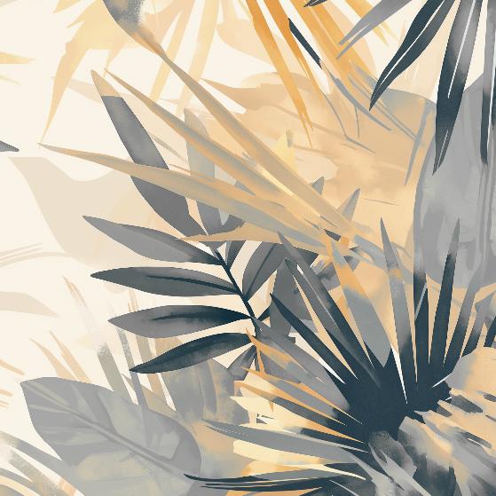 Papier peint feuillage pastel gris et jaune