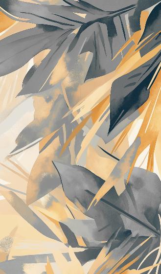 Papier peint feuillage pastel gris et jaune